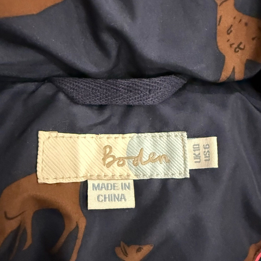 BODEN - Women's Blue Down Puffer Deer Print Jacket - Size 6 - Picture 4 of 7
